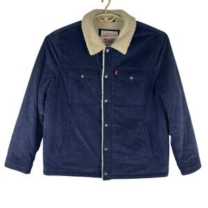 Levi's Navy Blue Fleece Lined Corduroy Jacket Men's XL Zip Button Utility Cotton